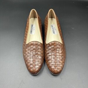 Trotters Liz Loafers Women's Size Woven Leather Flats Brown Slip-On Shoes 8 1/2N